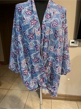 ANDREE BY UNIT Blue Floral Open-Front Kimono Jacket